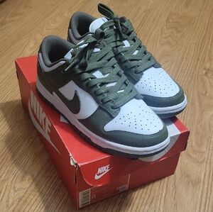Nike Dunk Low Style Sneakers in White and Olive